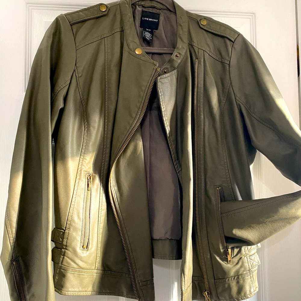 Faux Leather Moto Jacket in Olive Green